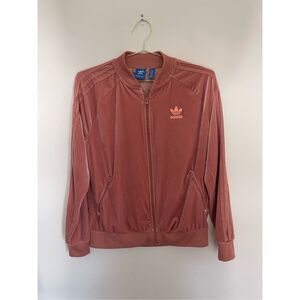 ADIDAS ORIGINALS Pink Velvet Three Stripes Track Jacket Size Large